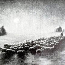 Clair De Lune Sheep Le Noel Christmas 1911 Antique Print French DWT14A - $24.99