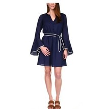 Michael Kors Womens M Midnight Blue White Buttoned V Neck Mini Dress NWT AZ64 - $58.79