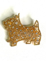 Vintage Gold Plated Scotty Dog Webbed Pin Brooch with Crystal Rhinestones - £19.46 GBP