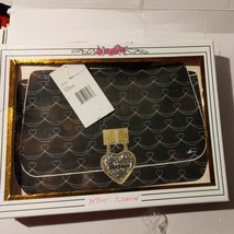 Betsey Johnson   Black Gold Silver Pouch Large Zip Wristlet Gift Box has wear - £14.75 GBP