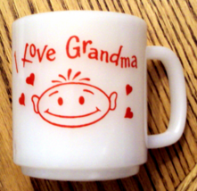 White Milk Glass Coffee Mug I Love Grandma Baby Face Graphic Tea Cup VTG... - $14.80
