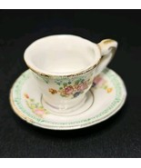 Vintage Miniature Tiny Tea Cup &amp; Saucer Set Made In Occupied Japan Green... - €18,29 EUR