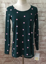 LuLaRoe Lynnae Top Size XXS Dark Hunter Green Pink Polka Dot Long Sleeve NEW - £22.02 GBP