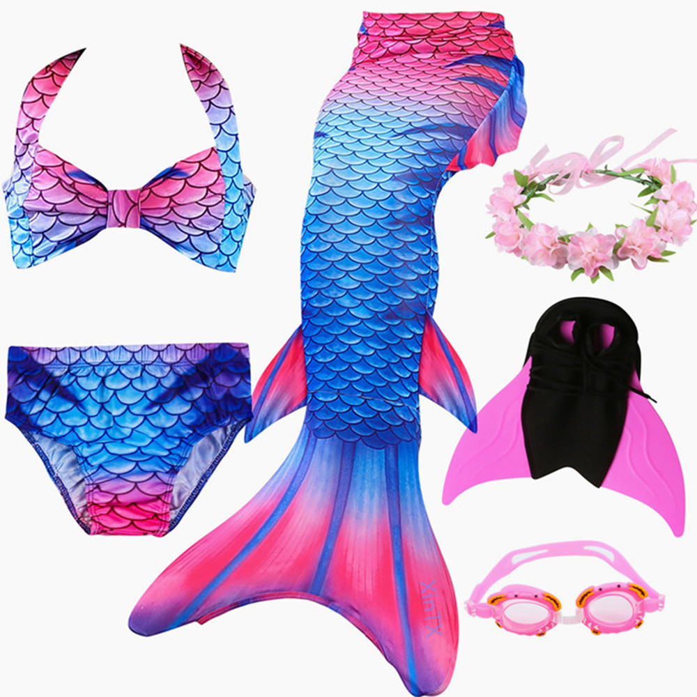 6Pcs/Set 2019 Hot Girls Swimming Mermaid Tail With Monofin Bikini Set Swimsuit