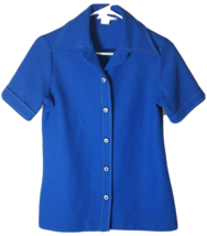 Vintage Sears 100% Polyester Blue Button Down Shirt Size 12 EUC Retro Mod - £21.24 GBP