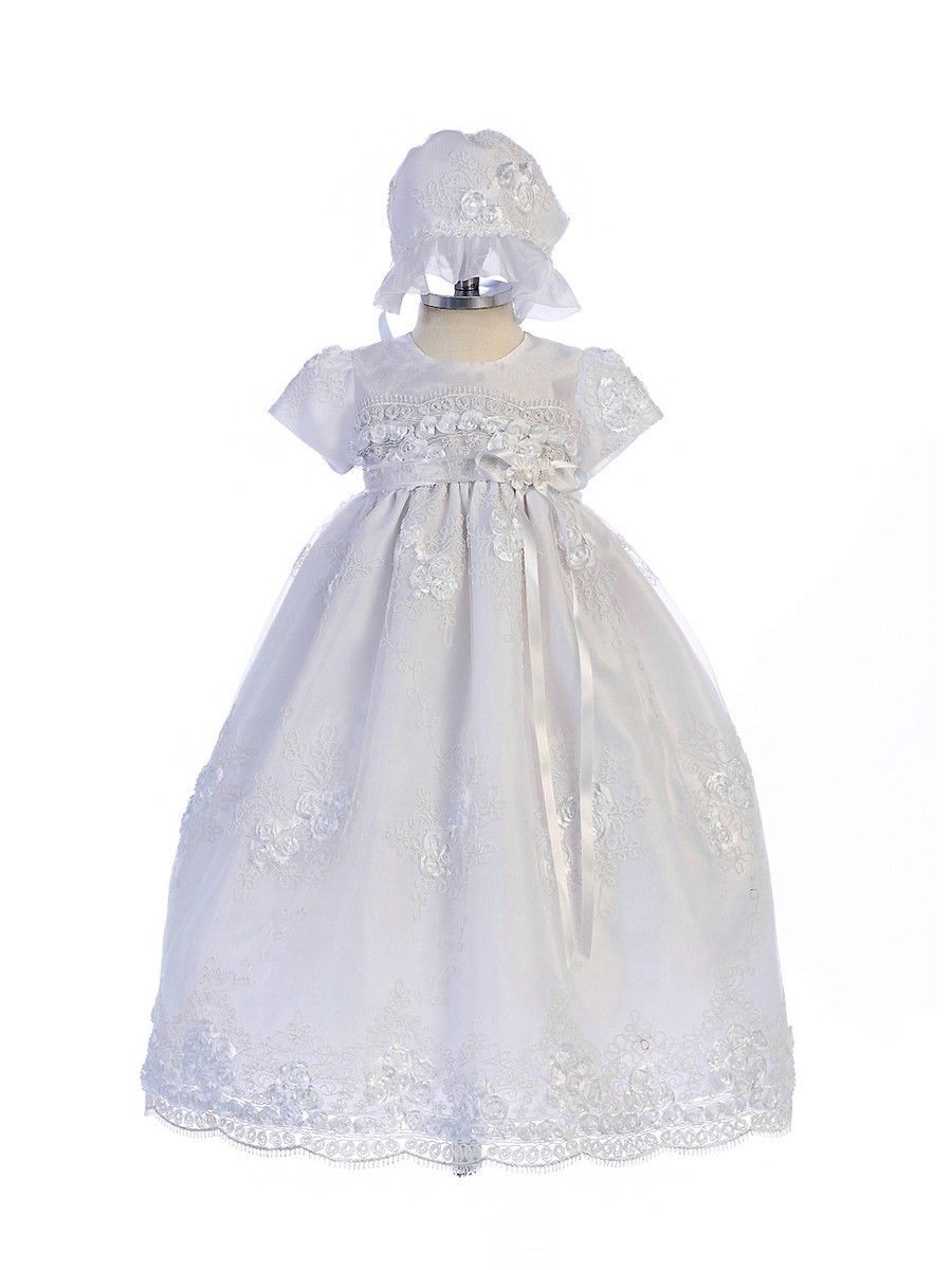 Primary image for Exquisite Lace Detail Baby Girl Christening Dress Hat Set, Crayon Kids USA BC238