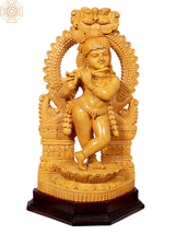 20&quot; Bal Krishna with Flute Standing on Pedestal | Wooden Statue | Handmade India - £716.96 GBP