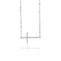 Sterling Silver Sideways CZ Cross Necklace - £36.56 GBP