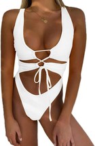 Women&#39;s Sexy Cutout Lace Up Backless High Cut One Piece Swimsuit - $61.25