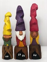 Garden Gnome's Sitting on Logs - Knife Only Hand Carved Basswood - $19.00