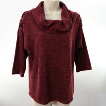 Ember Womens Laced Shoulder Knit Top Shirt L Large Cowl Neck Burgundy So... - $26.76