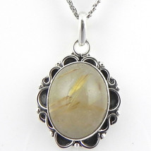 Solid 925 Sterling Silver Golden Rutile Quartz Pendant Necklace Women PSV-1825 - £26.97 GBP+