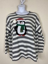 Woman Within Plus Size 1X (22/24) Gray Striped Christmas Penguin Sweater - £10.69 GBP