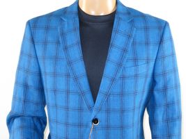 Mens 100% Linen Sport Coat Plaid Design INSERCH Fully Lined 660131 Royal Blue image 5