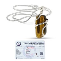 AAA Certified Natural Tiger Eye Pendant Wire Wrapped Crystal Stone Pendant Locke - £24.26 GBP