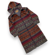 Vintage WOOLRICH Aztec Tribal Western Trench Coat Size Medium USA Hooded Duster - £50.43 GBP