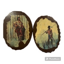 2 Vintage Native American Faux Wood Plagues Souvenir  /Valley National Bank - £20.09 GBP