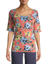 Time And Tru Ladies Scoop Neck T-Shirt Orange Saffron Floral Size M 8-10 - £19.97 GBP