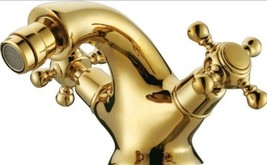 Double cross handles bathroom bidet faucet mixer tap Single hole Gold color - £70.05 GBP