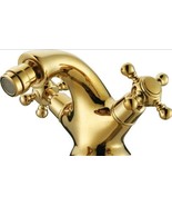 Double cross handles bathroom bidet faucet mixer tap Single hole Gold color - $122.23 CAD