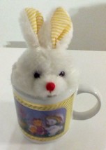 Easter Bunnies Chicks Coffee Cocoa Cup Gold Tone Rim Mug Stuffed Toy - £6.19 GBP