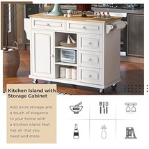 Rolling Kitchen Island On Wheels With Rubber Wood Desktop, 52.8&quot; Width Mobile Ca - $399.99