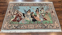 Pictorial Rug 4x7 Handmade Wool Semi Antique Horizontal Fine Carpet Birds - £4,432.96 GBP