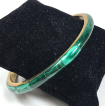 Vintage African Malachite Inlaid Brass Bangle Bracelet - £22.17 GBP