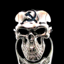 Sterling silver Skull ring Hammer and Sickle Communist symbol in Blue enamel on  - £98.07 GBP