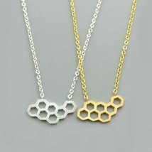Honey Comb Necklace 0.75&quot; Tiny Honeycomb Bee Hive Stainless Steel Gold Silver - £6.33 GBP