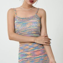 Rainbow Striped Knit Cami &amp; Skirt Set | Women Crop Top Midi Skirt - £43.43 GBP