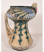 Vintage Signed Czechoslovakia Amphora Art Nouveau Pottery Peacock Bird V... - £272.47 GBP