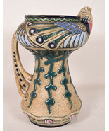 Vintage Signed Czechoslovakia Amphora Art Nouveau Pottery Peacock Bird V... - $473.91 CAD