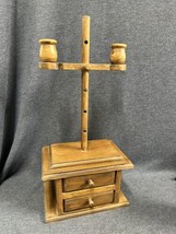 Vtg Colonial Style Wood Adjustable Dual Candle Holder With Two Drawers 17.5” T - £43.60 GBP