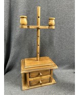 Vtg Colonial Style Wood Adjustable Dual Candle Holder With Two Drawers 1... - £43.55 GBP