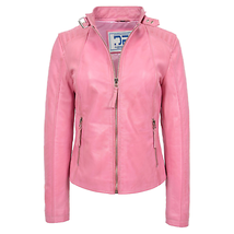 DR263 Women&#39;s Real Leather Classic Biker Jacket Pink - £106.84 GBP