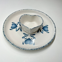 Corelle Blue Hearts Pattern Chip &amp; Dip Tray Heart Bowl Stoneware Platter Set - £19.70 GBP