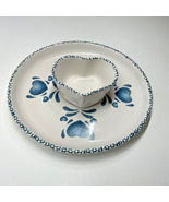 Corelle Blue Hearts Pattern Chip + Dip Tray Heart Bowl Stoneware Platter... - $22.99