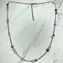 Chico&#39;s Rhinestone Station Silver Tone Chain Link Necklace - £10.31 GBP