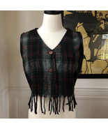 Vintage No Barriers Plaid Wool Fringe Crop Vest L - $32.40