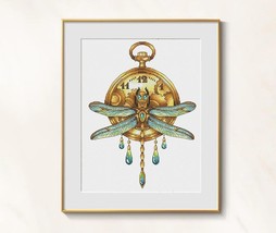 Dragonfly Cross stitch Clock pattern pdf - Clock cross stitch jewelry embroidery - £6.38 GBP