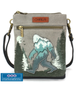BIG FOOT SASQUATCH DOUBLE POCKET CROSSBODY PURSE CANVAS RFID GRAY - $44.00