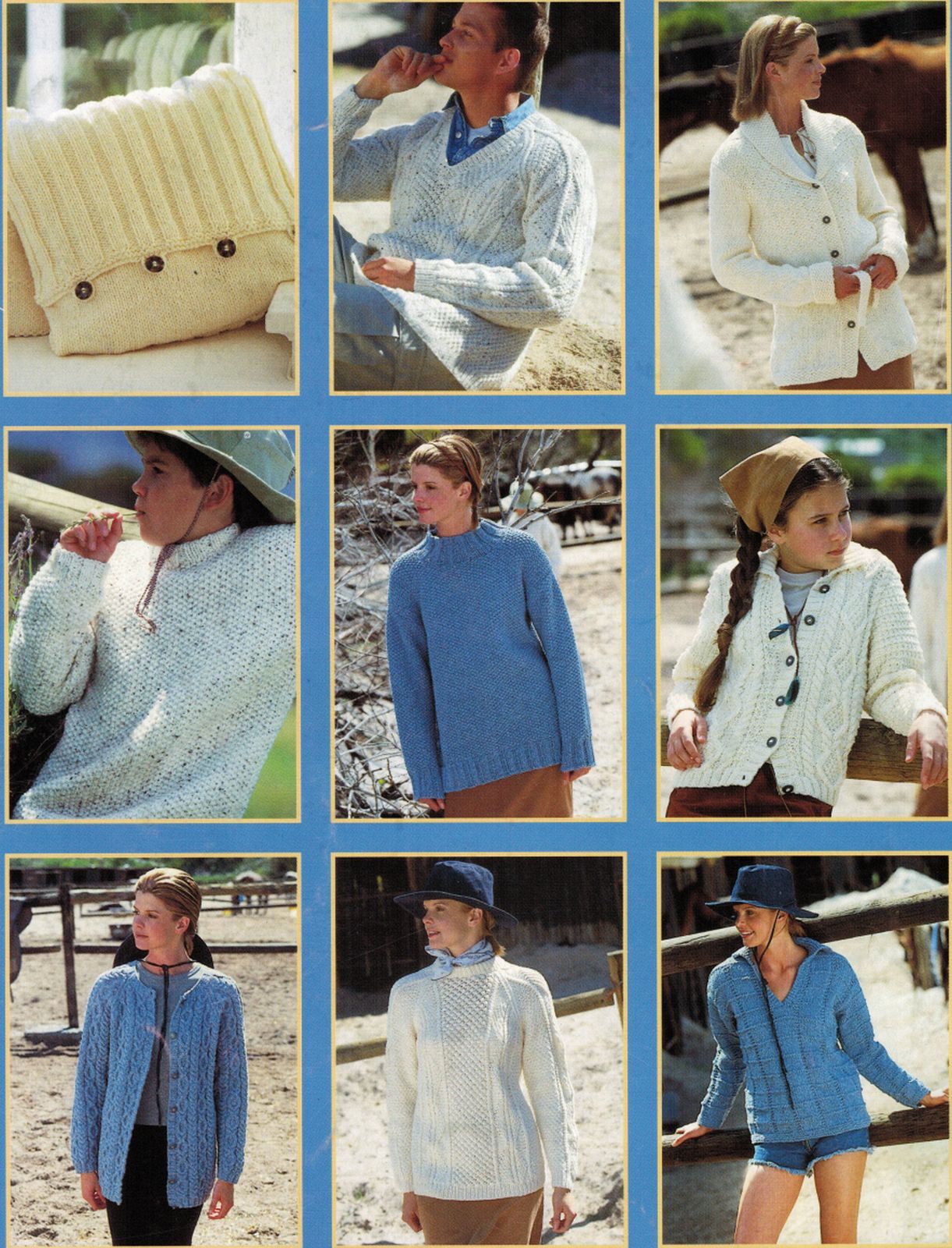 Sirdar Family Denim Aran Chunky Sweaters Jackets Cardigan Cushions Knit Patterns - $12.99