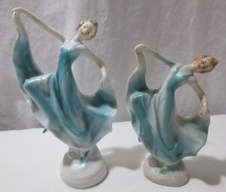 2 Art Deco Blue Porcelain  Dancing Lady Foreign 8456 and Japan - £117.95 GBP