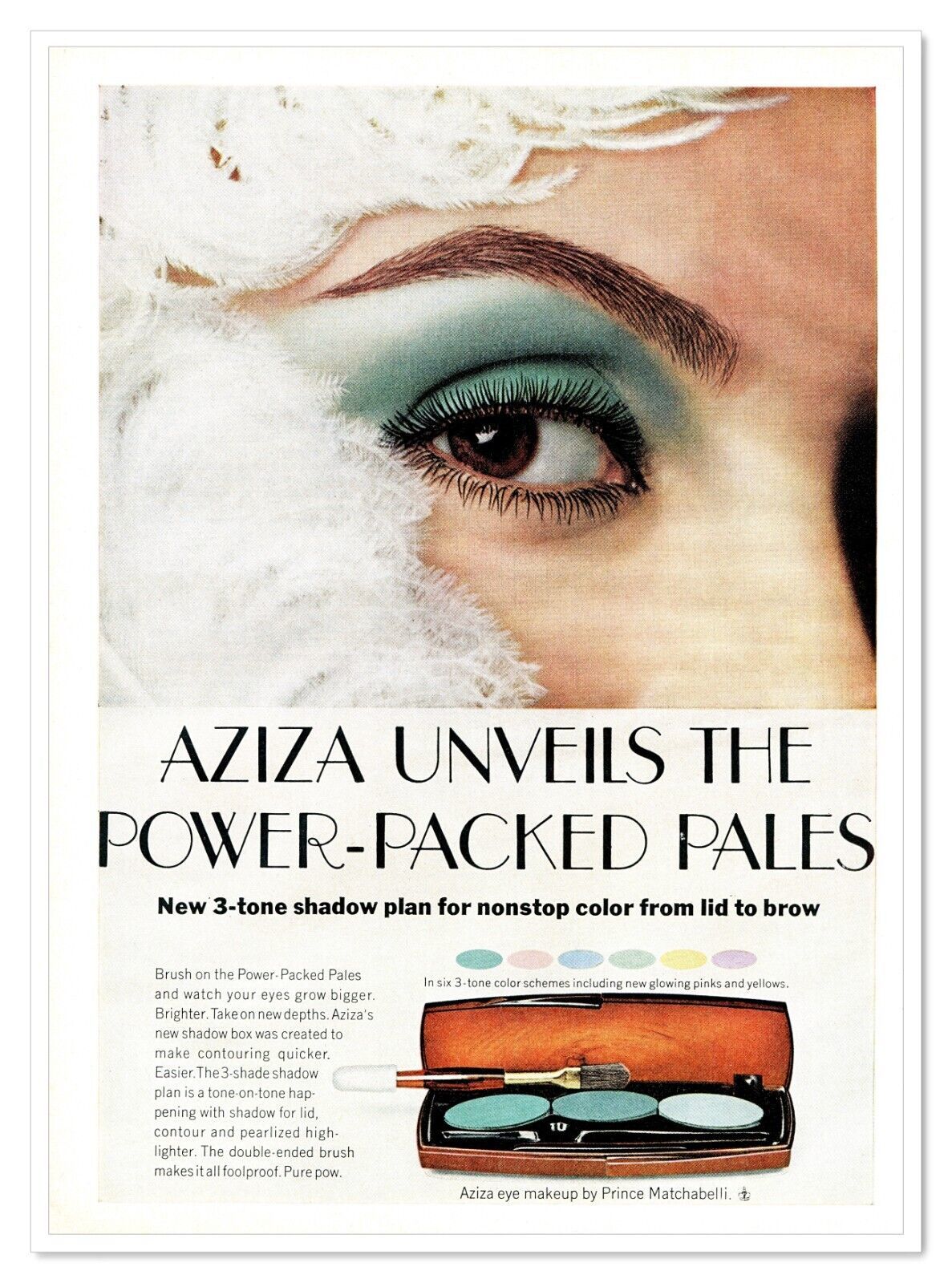 Primary image for Prince Matchabelli Aziza 3-Tone Eye Makeup Vintage 1968 Full-Page Magazine Ad