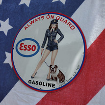 Vintage 1950 Esso Gasoline &#39;&#39;Always On Guard&#39;&#39; Porcelain Gas &amp; Oil Pump Sign - £98.20 GBP