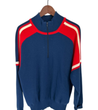 JUN VALLE Knitted Wool 1/4 Zip Sweater Pullover Color-block Blue Red Siz... - $19.79