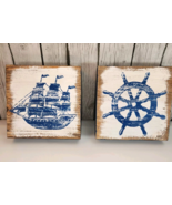 Nautical Wall Decor Ship Wheel &amp; Sailboat Set 8in Blue Wood Hobby Lobby ... - $20.54 CAD