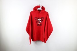 Vtg 70s Mens Large Spell Out University of Wisconsin Hoodie Sweatshirt Red USA - £93.44 GBP