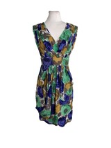 BCBG Max Azria Womens Dress Size 0 100% Silk Green Blue Floral V Neck - $54.45